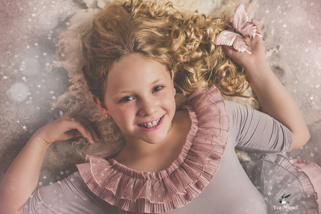 sesión fotográfica niña rosa barbie valencia bonita fantasía estudio ballet bailarina hada hermanas