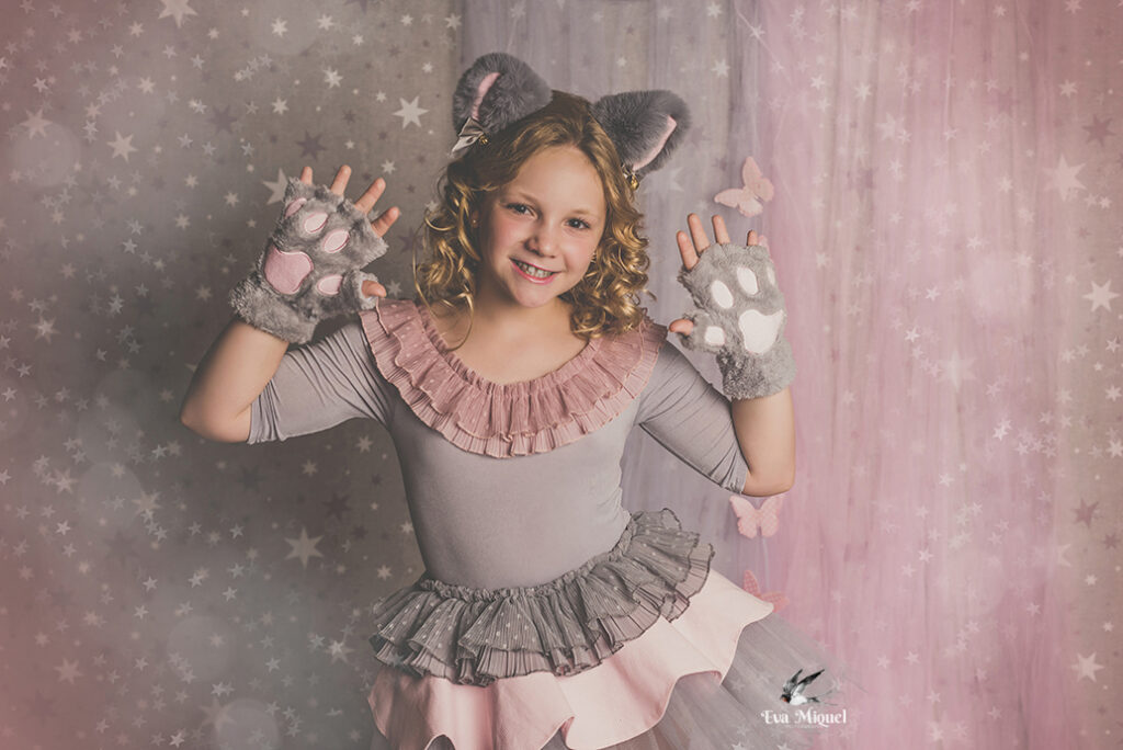 sesión fotográfica niña rosa barbie valencia bonita fantasía estudio ballet bailarina hada hermanas
